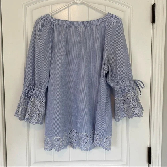 💋SOLD💋Westbound Woman Blue Seersucker 3/4 Sleeve Top Size 1X - Picture 6 of 6